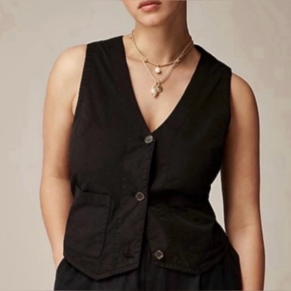 J Crew Black Patch Pocket Vest in Lightweight Cotton Twill NWT